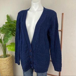 Vintage Navy Blue Oversized Cardigan (Sz Large)